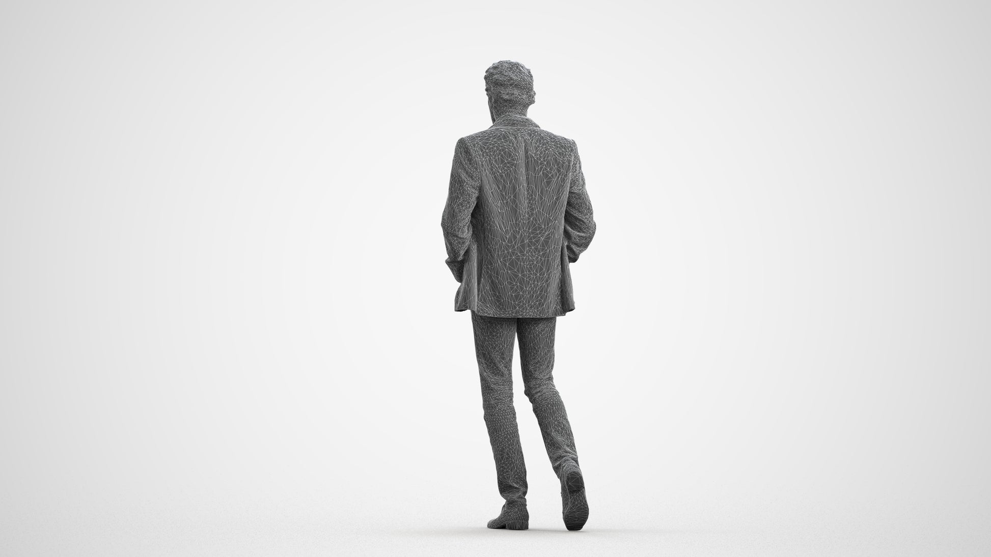 realistic 3D man business standing, scanned archviz people for Blender and 3ds Max, wireframe front view