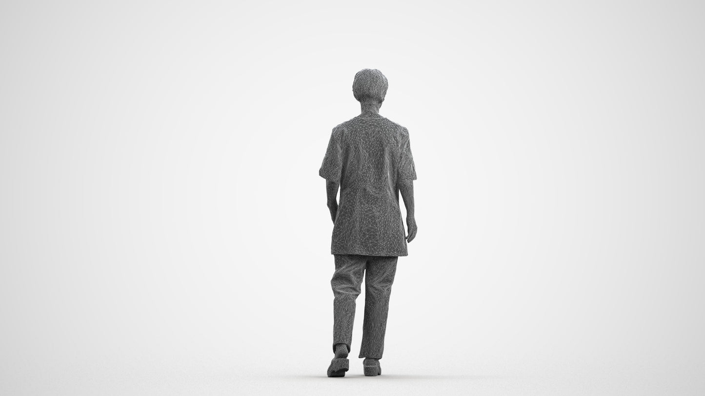 photogrammetry 3D woman standing, realistic human model archviz FBX, wireframe front view