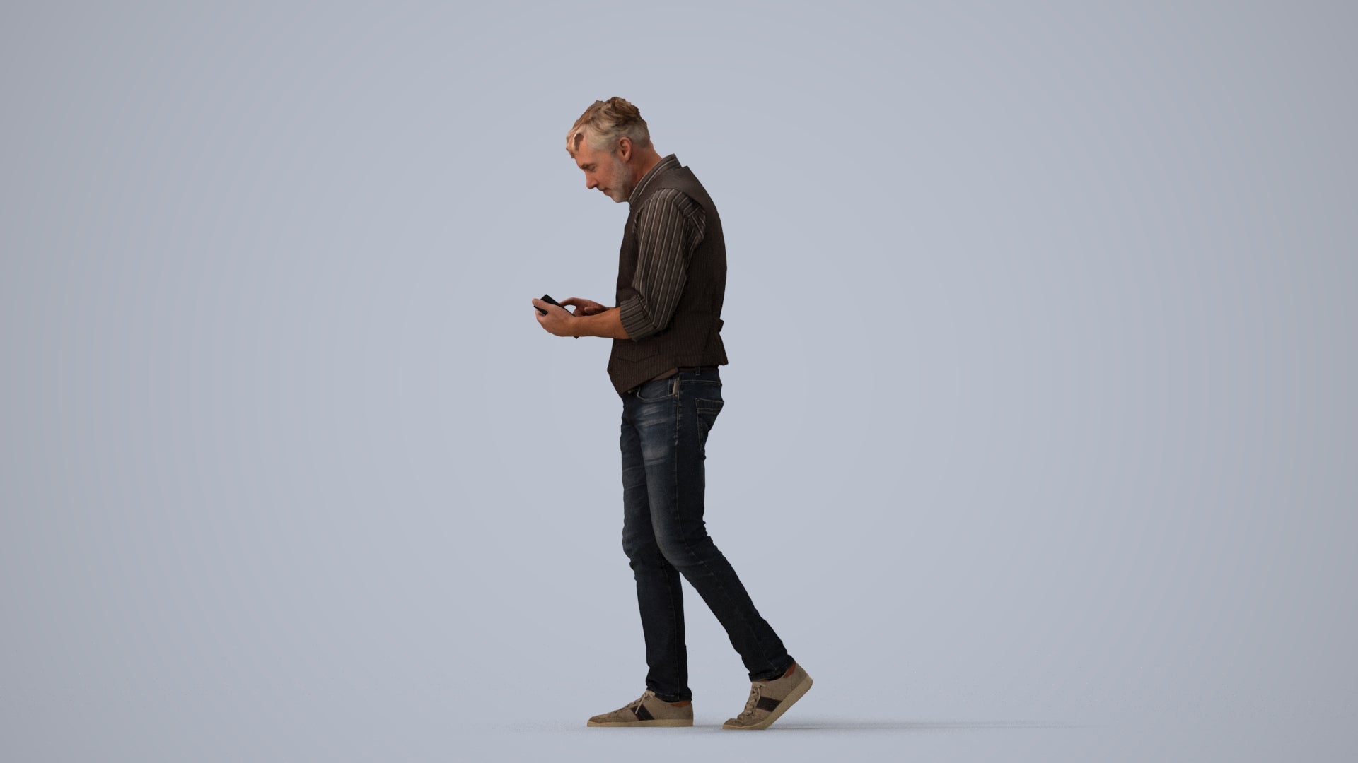 scanned 3D man casual walking, photogrammetry people for Enscape and V-Ray, three-quarter view render