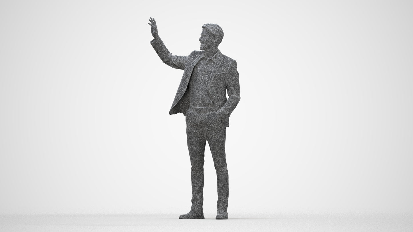 3D scanned man business, photorealistic archviz people for Enscape and SketchUp, wireframe back view