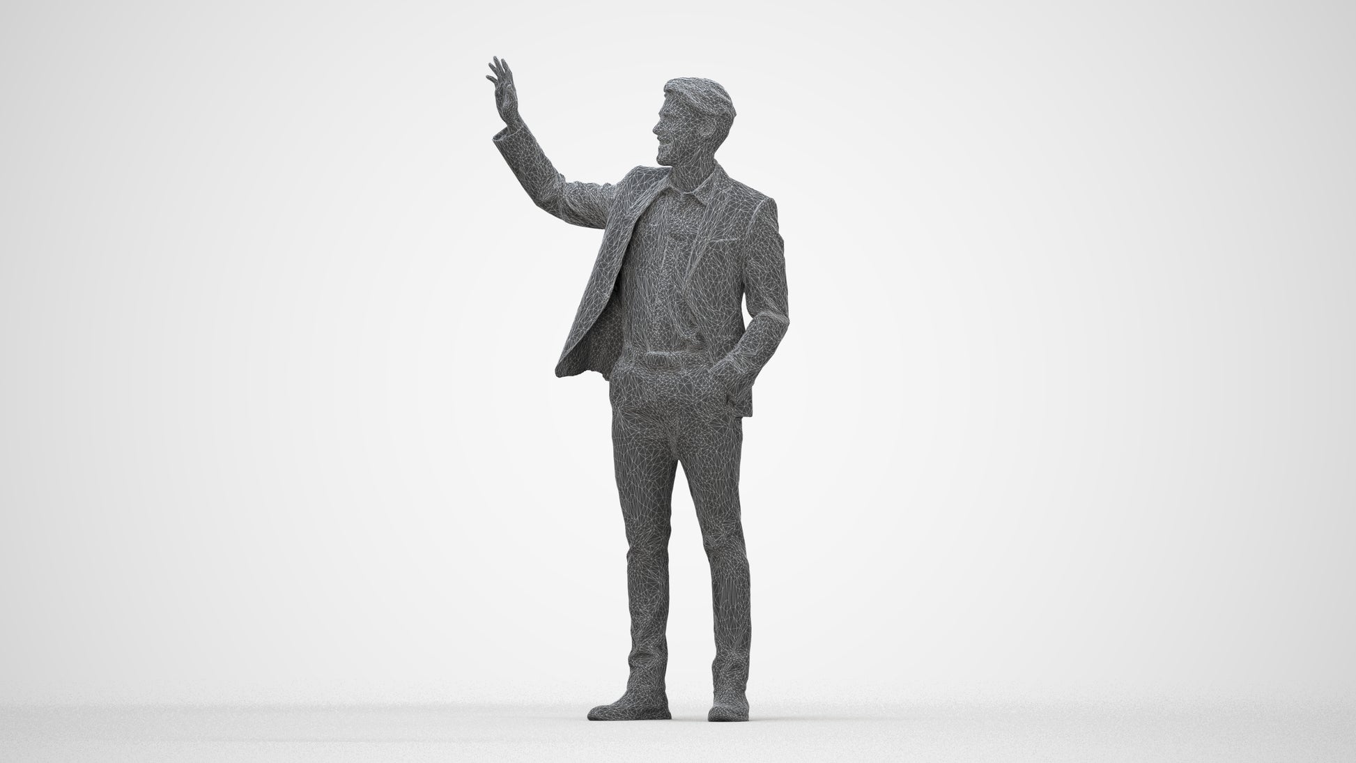 3D scanned man business, photorealistic archviz people for Enscape and SketchUp, wireframe back view