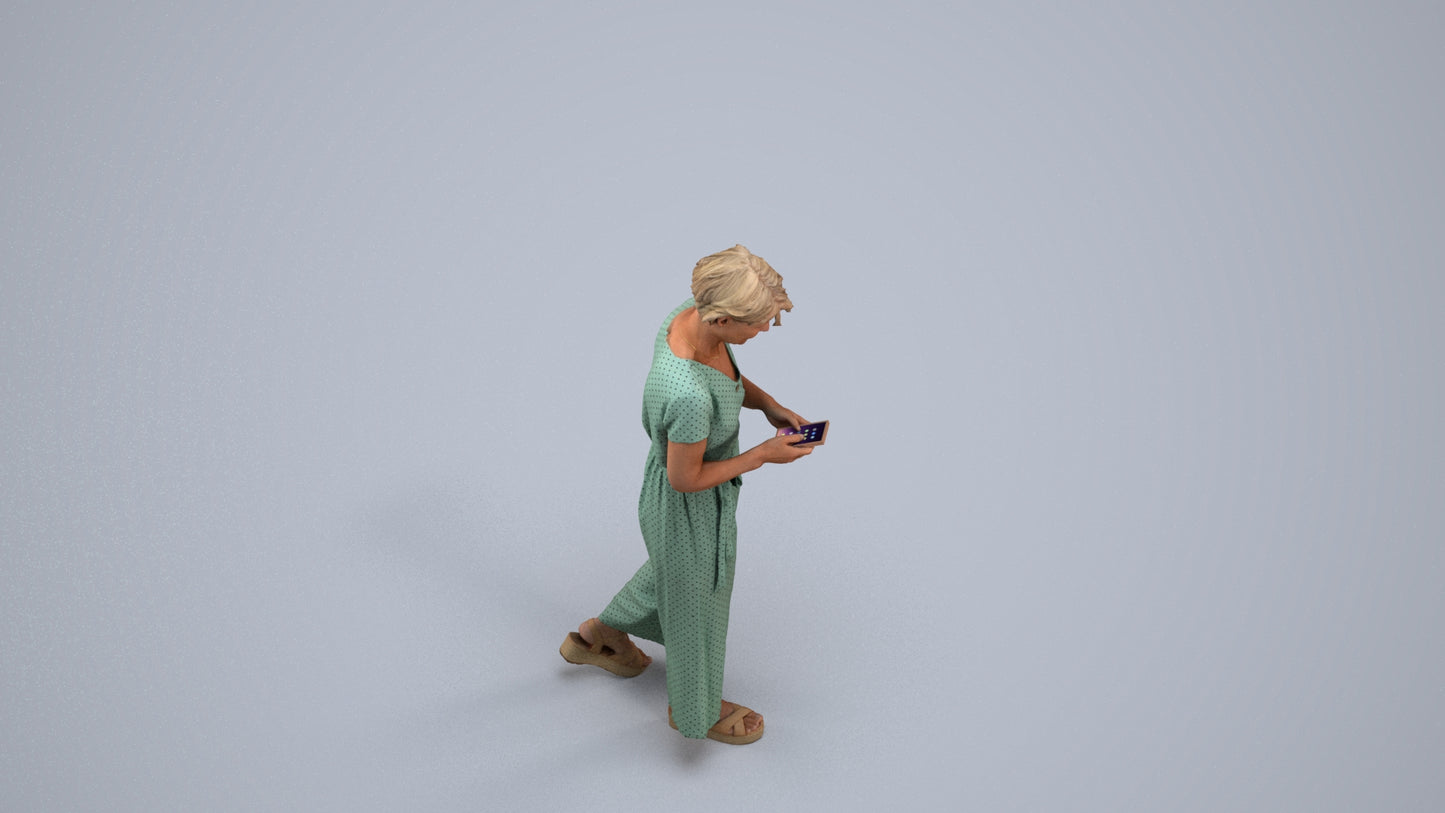 scanned 3D senior woman casual walking, photogrammetry people for Enscape and V-Ray, back view render