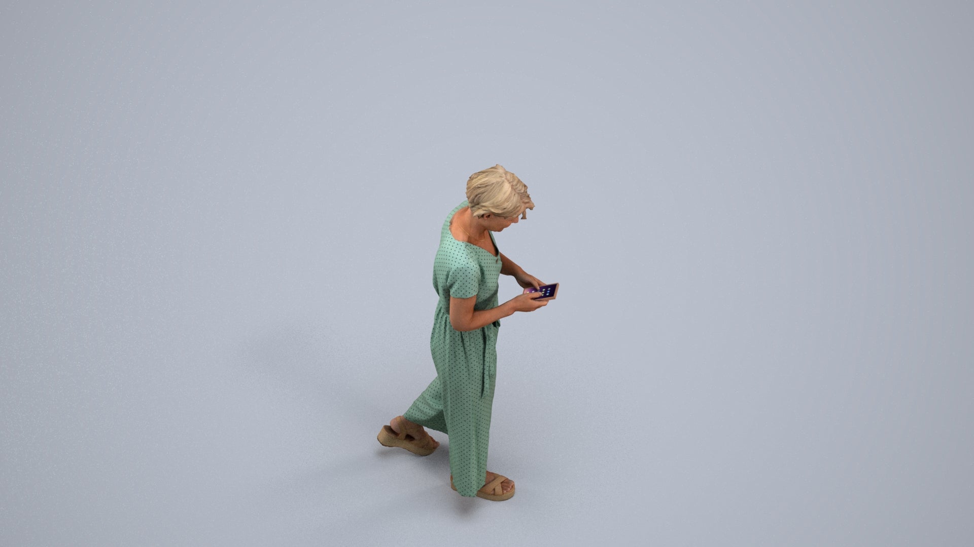scanned 3D senior woman casual walking, photogrammetry people for Enscape and V-Ray, back view render