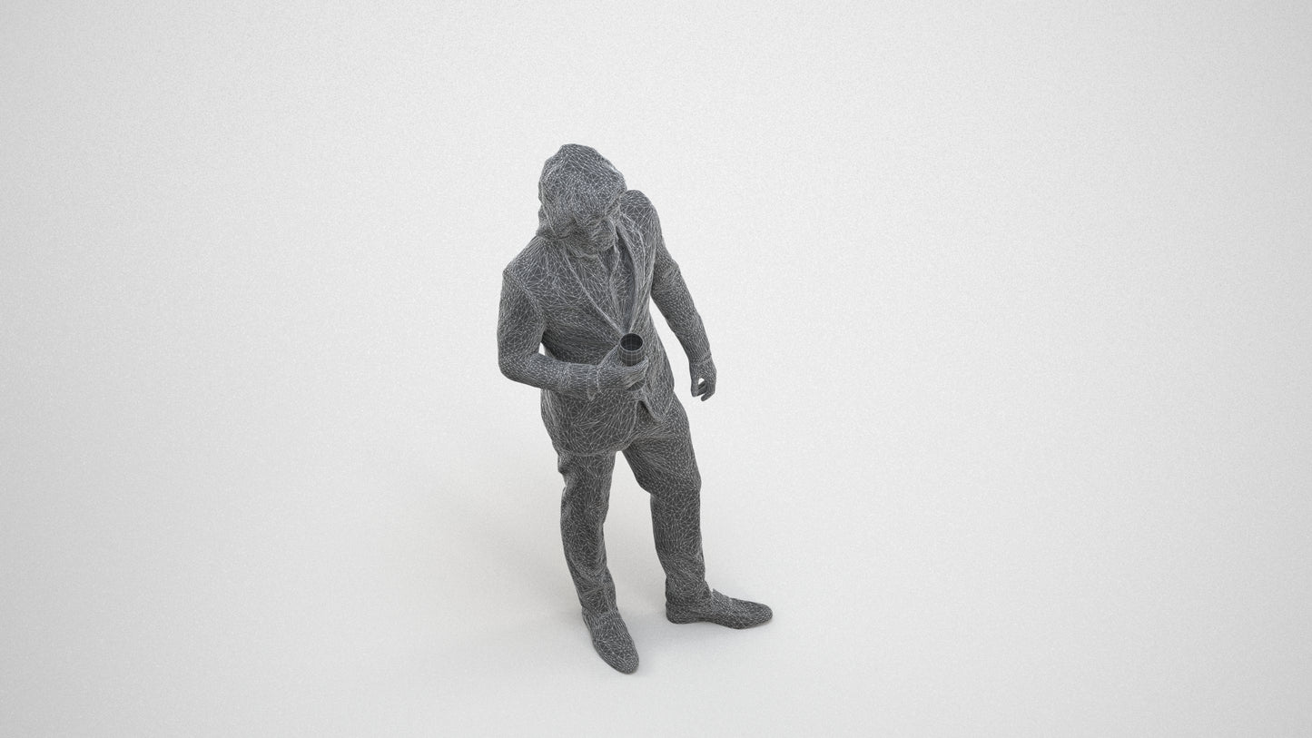 3D people model man business, scanned human for 3ds Max rendering, wireframe three-quarter view