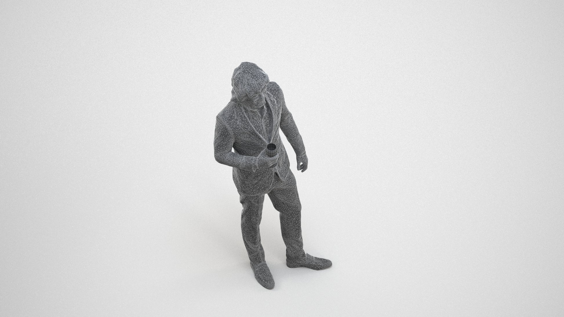 3D people model man business, scanned human for 3ds Max rendering, wireframe three-quarter view