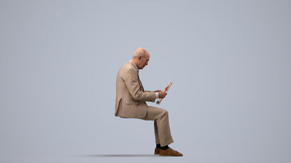 scanned 3D senior man business sitting, photogrammetry people for Enscape and V-Ray, side view render