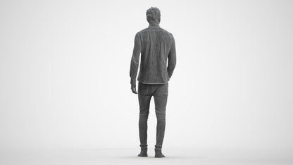 realistic 3D man casual walking, scanned archviz people for Blender and 3ds Max, wireframe front view