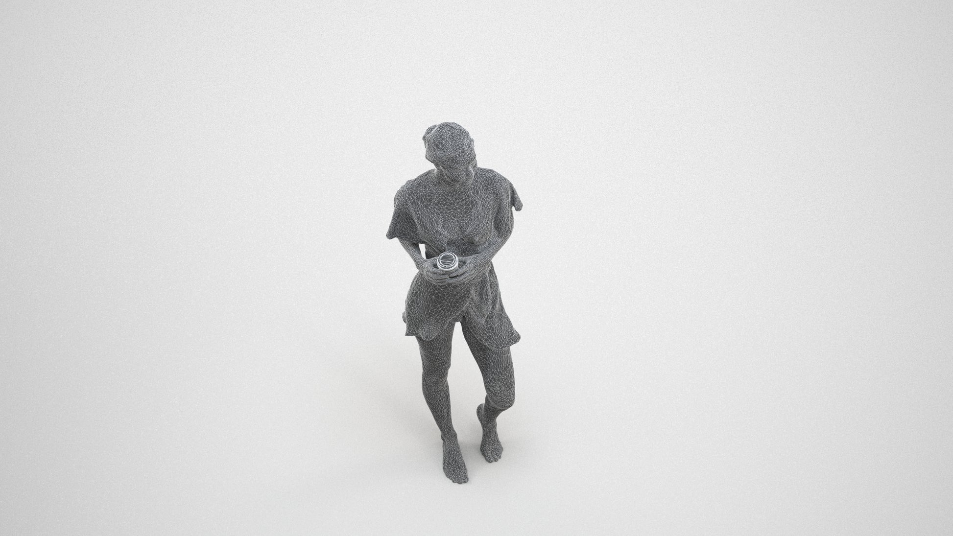 3D people model woman bathroom, scanned human for 3ds Max rendering, wireframe three-quarter view