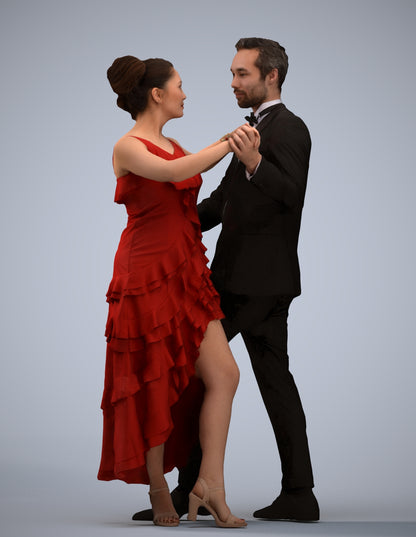 3D human model woman formal dancing, photogrammetry scanned person for archviz