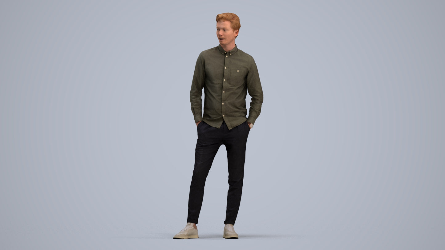 realistic 3D human man casual standing, archviz people FBX OBJ for Blender, standing pose render