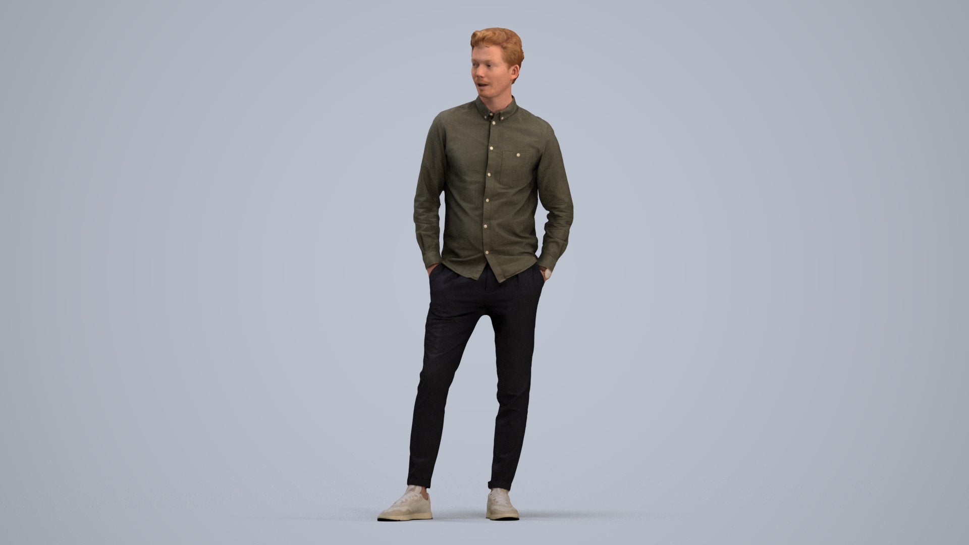 realistic 3D human man casual standing, archviz people FBX OBJ for Blender, standing pose render