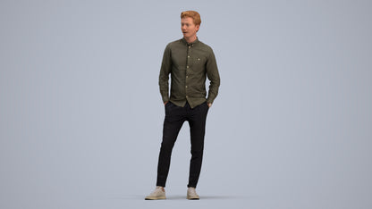 realistic 3D human man casual standing, archviz people FBX OBJ for Blender, standing pose render
