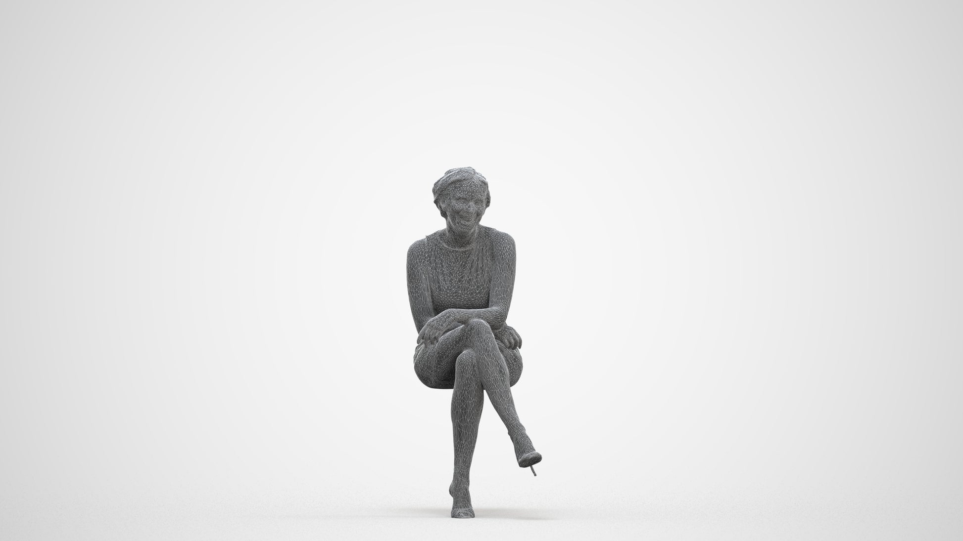 scanned 3D woman casual sitting, photogrammetry people for Enscape and V-Ray, three-quarter front view render