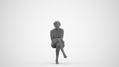 scanned 3D woman casual sitting, photogrammetry people for Enscape and V-Ray, three-quarter front view render