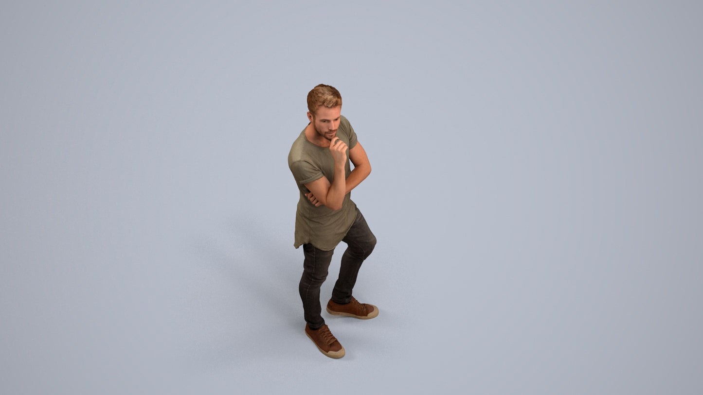 realistic 3D man casual standing, scanned archviz people for Blender and 3ds Max, back view render