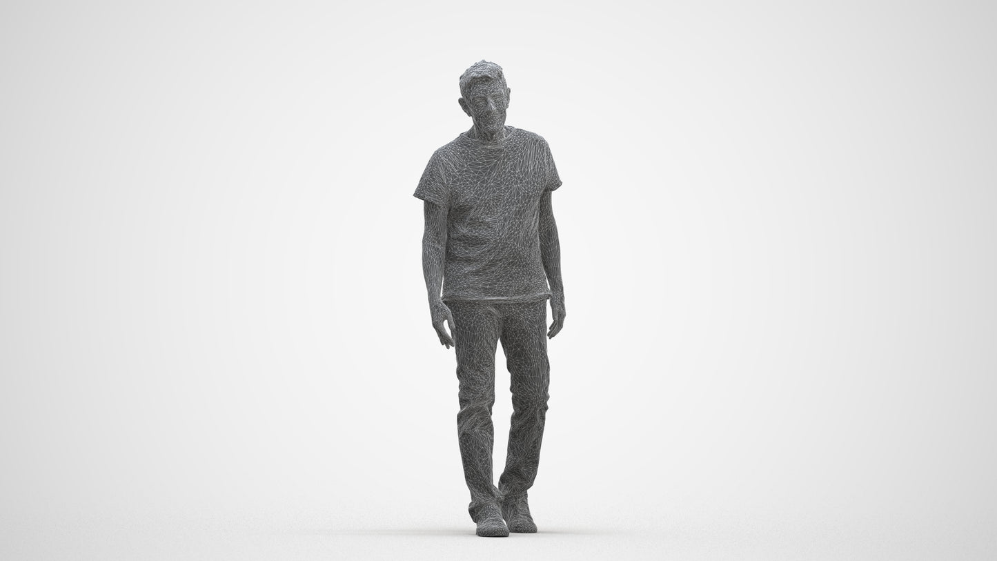 realistic 3D people senior man casual walking, render-ready for V-Ray and Corona, FBX OBJ, three-quarter front view render