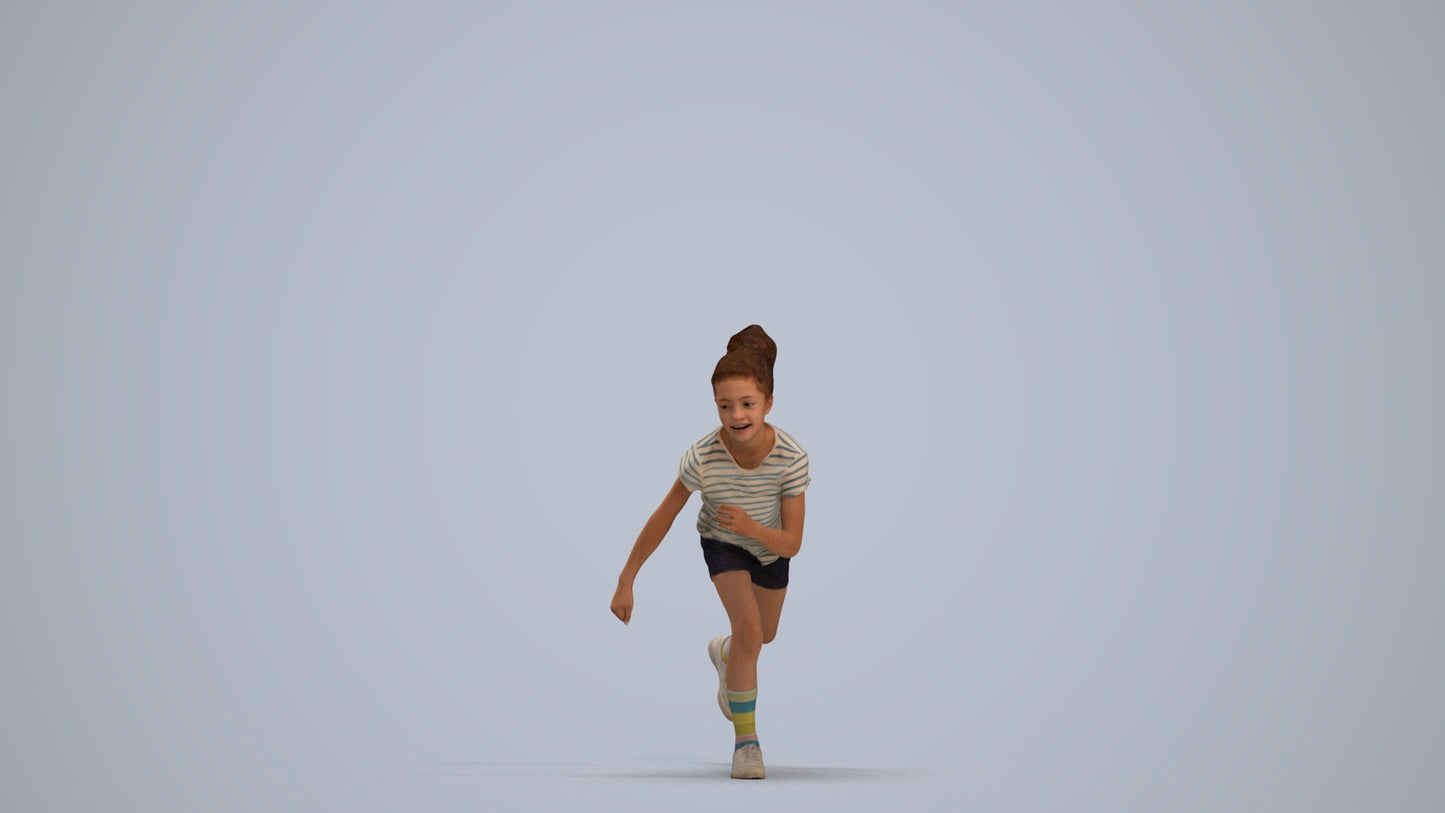 realistic 3D human girl casual kids, archviz people FBX OBJ for Blender, standing pose render