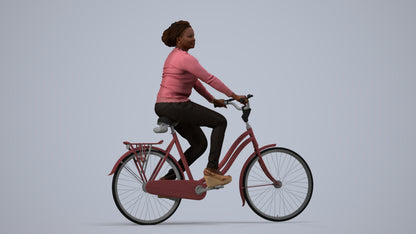 realistic 3D woman casual cycling, scanned archviz people for Blender and 3ds Max, side view render