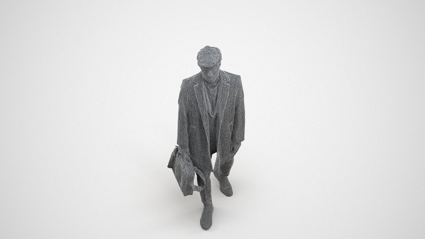 realistic 3D human man business walking, archviz people FBX OBJ for Blender, wireframe three-quarter view