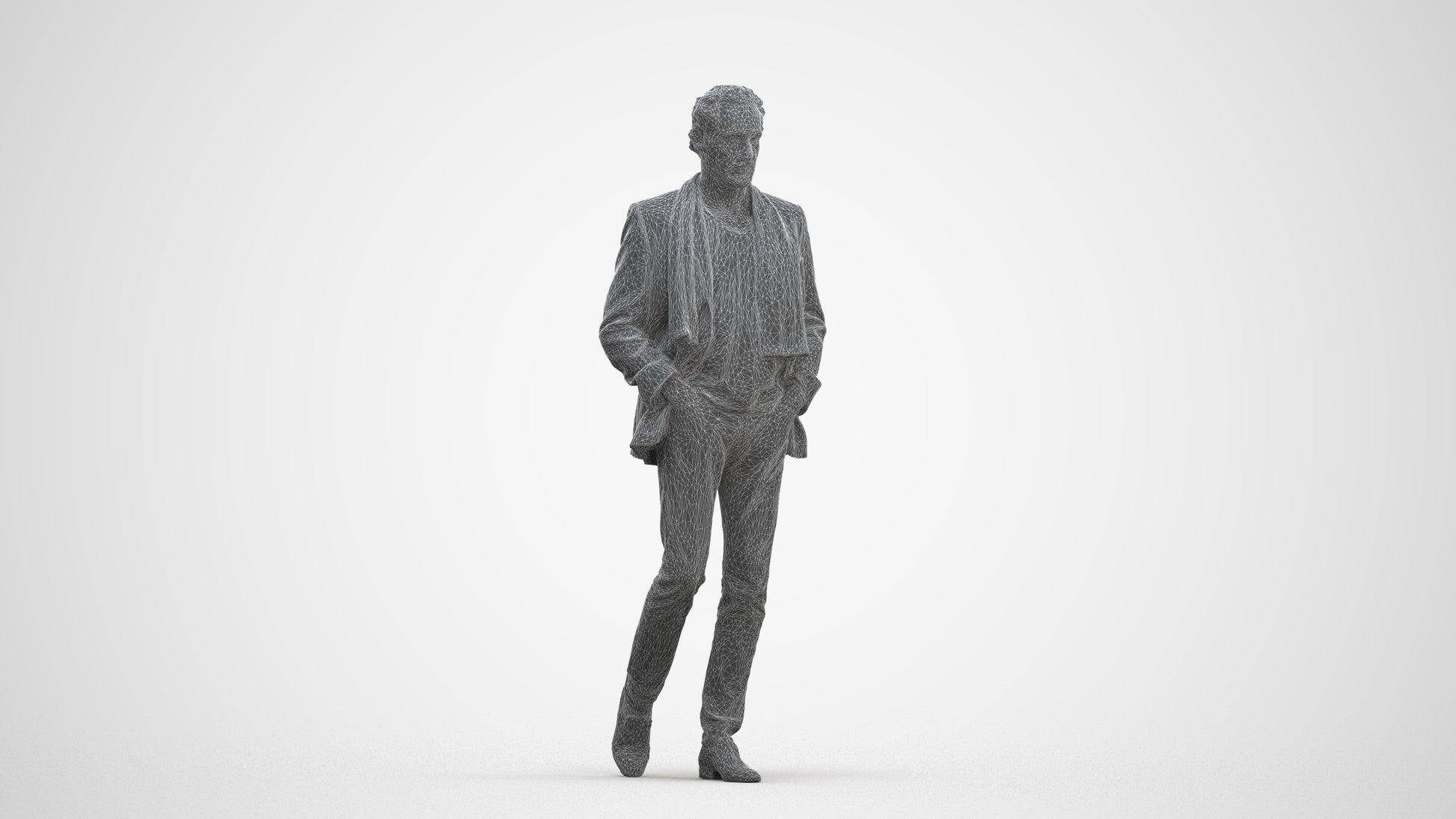 realistic 3D man business standing, scanned archviz people for Blender and 3ds Max, three-quarter front view render