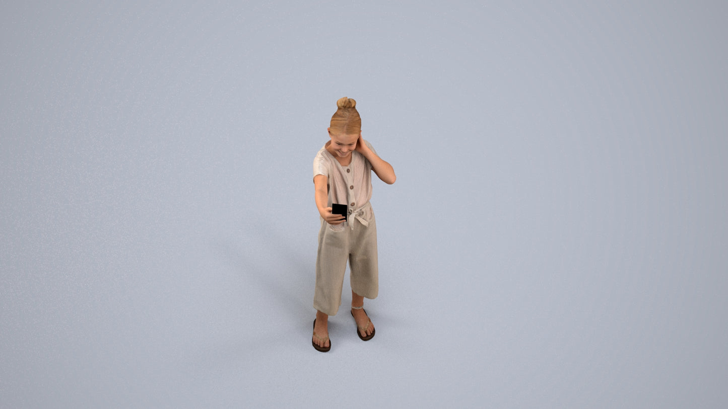 3D people model girl kids, scanned human for 3ds Max rendering, back view render