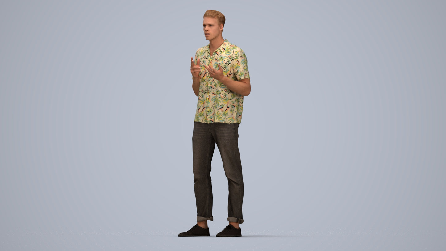 3D people model man casual standing, scanned human for 3ds Max rendering, top-down view render