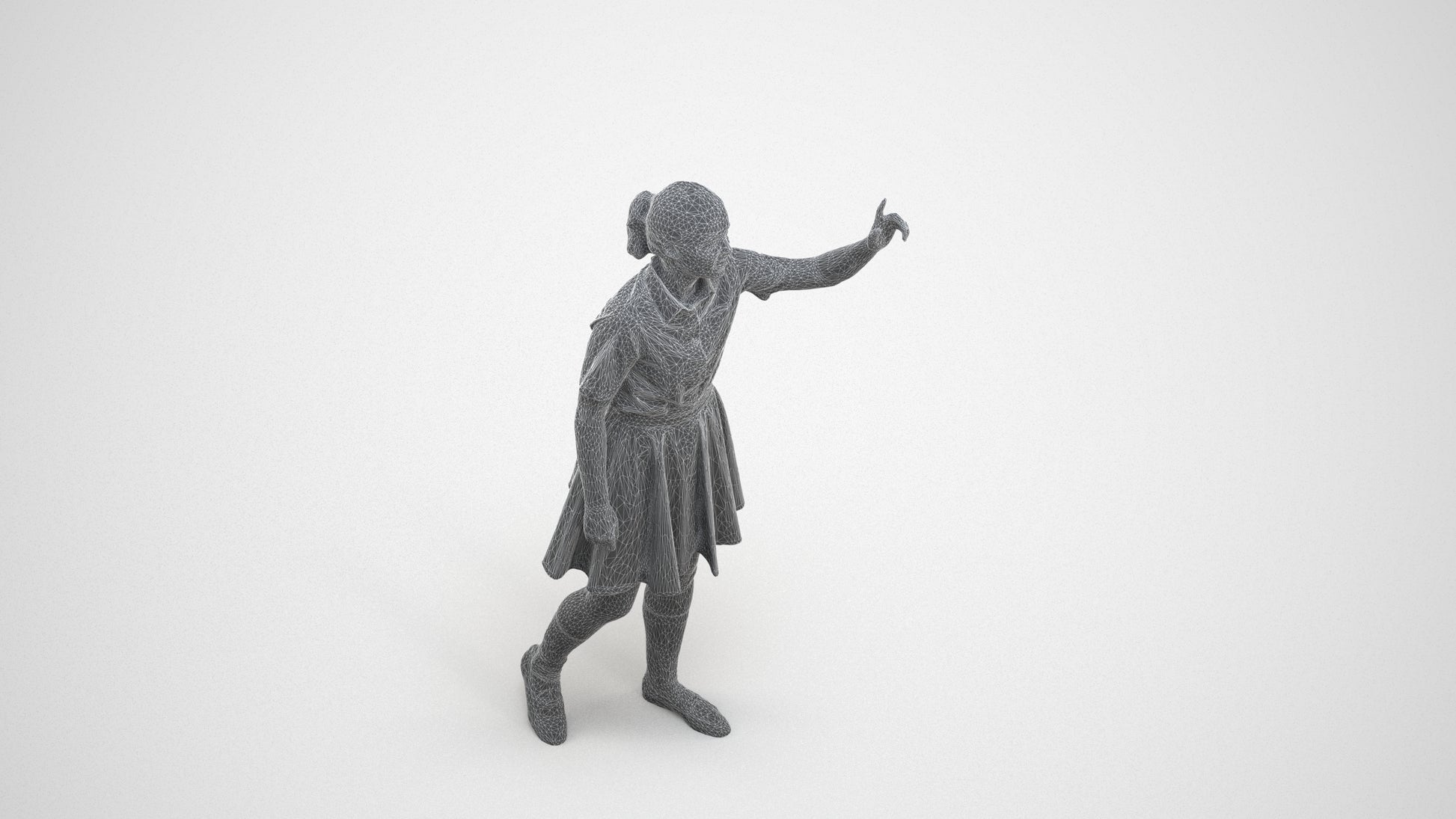 realistic 3D people girl kids, render-ready for V-Ray and Corona, FBX OBJ, wireframe three-quarter view