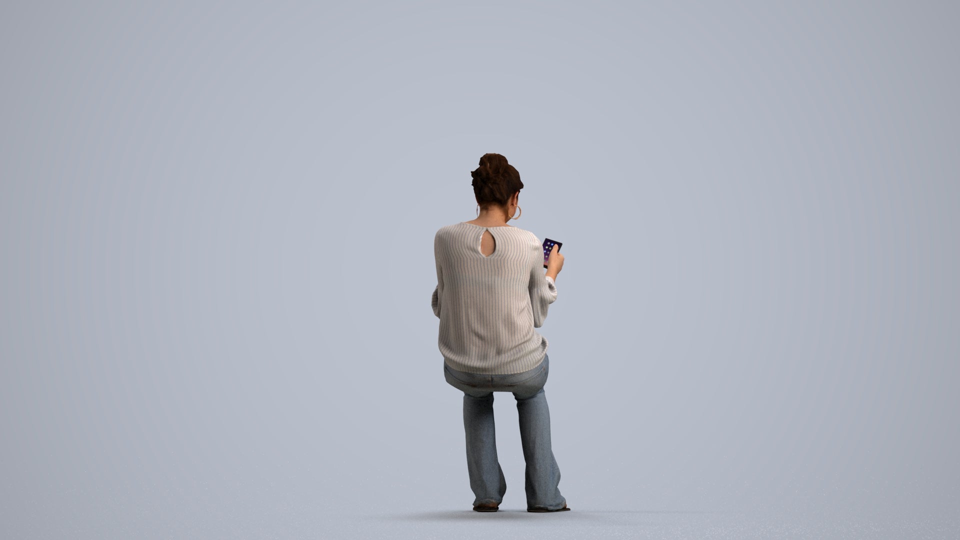 realistic 3D woman casual sitting, scanned archviz people for Blender and 3ds Max, front view render