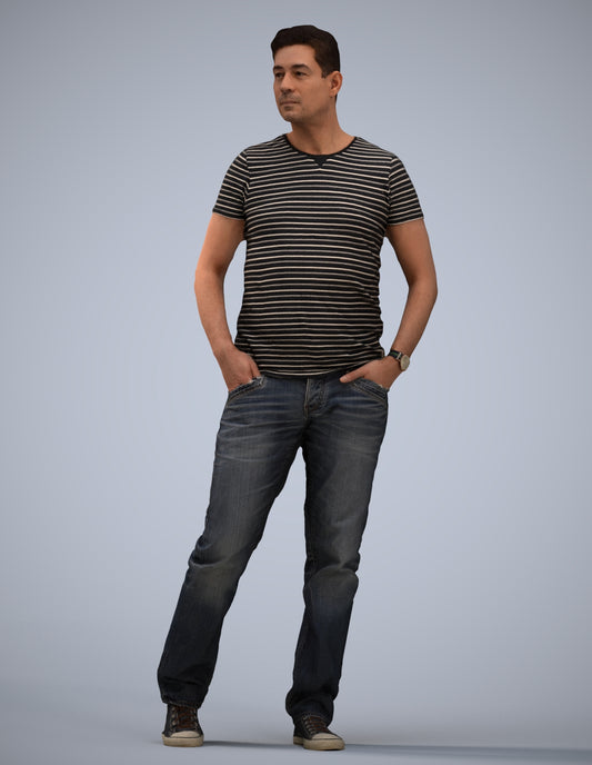 realistic 3D man casual standing, scanned archviz people for Blender and 3ds Max