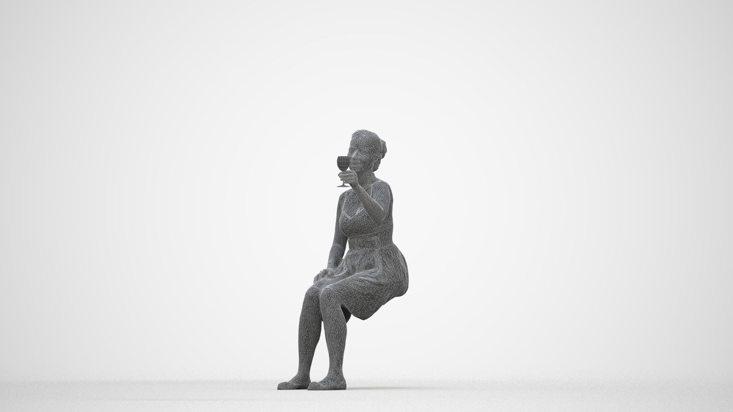 3D scanned woman formalaffairs formal, photorealistic archviz people for Enscape and SketchUp, wireframe back view