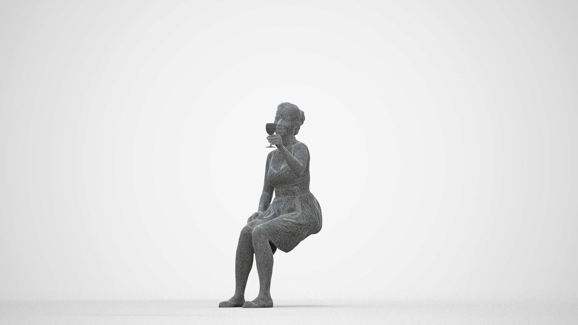 3D scanned woman formalaffairs formal, photorealistic archviz people for Enscape and SketchUp, wireframe back view