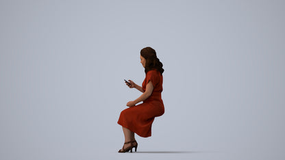 realistic 3D people woman casual sitting, render-ready for V-Ray and Corona, FBX OBJ, three-quarter view render