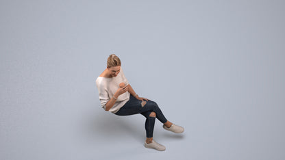 scanned 3D woman casual sitting, photogrammetry people for Enscape and V-Ray, back view render