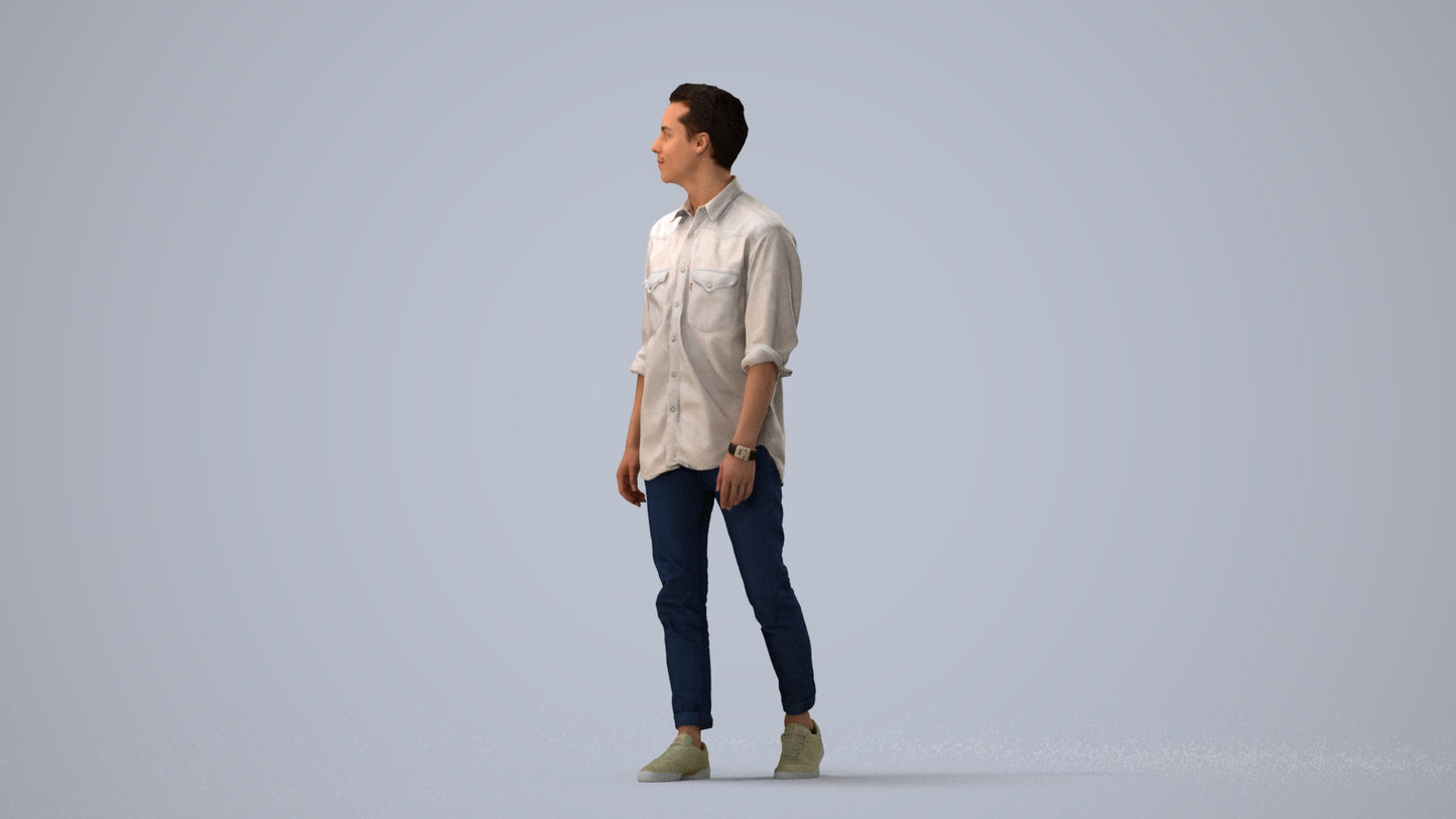 realistic 3D man casual walking, scanned archviz people for Blender and 3ds Max, three-quarter view render