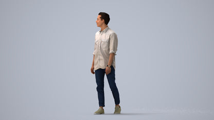 realistic 3D man casual walking, scanned archviz people for Blender and 3ds Max, three-quarter view render