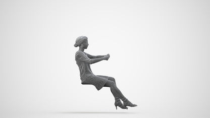 3D scanned woman driving casual, photorealistic archviz people for Enscape and SketchUp, wireframe side view