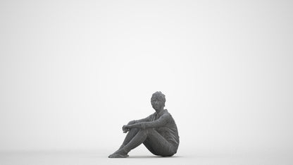 photogrammetry 3D woman casual sitting, realistic human model archviz FBX, three-quarter front view render