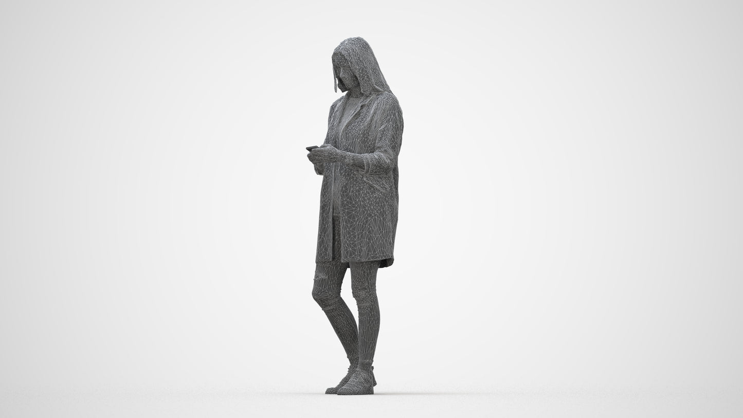 photogrammetry 3D woman casual standing, realistic human model archviz FBX, wireframe back view