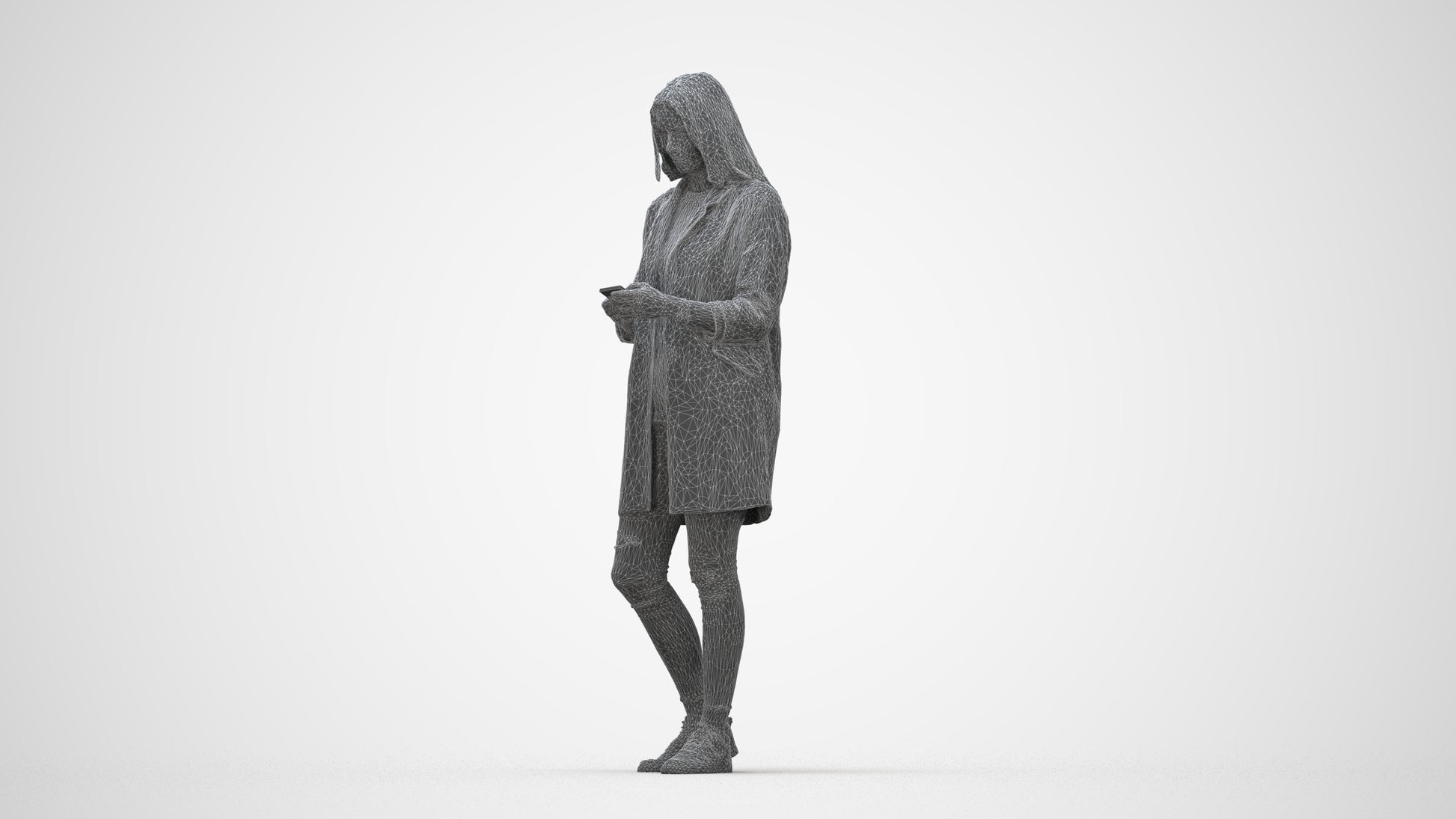 photogrammetry 3D woman casual standing, realistic human model archviz FBX, wireframe back view