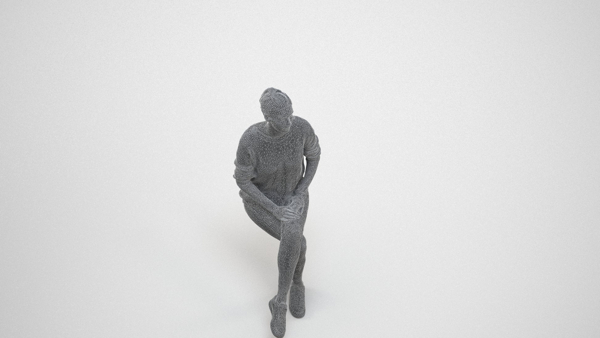 realistic 3D people woman casual sitting, render-ready for V-Ray and Corona, FBX OBJ, wireframe three-quarter view