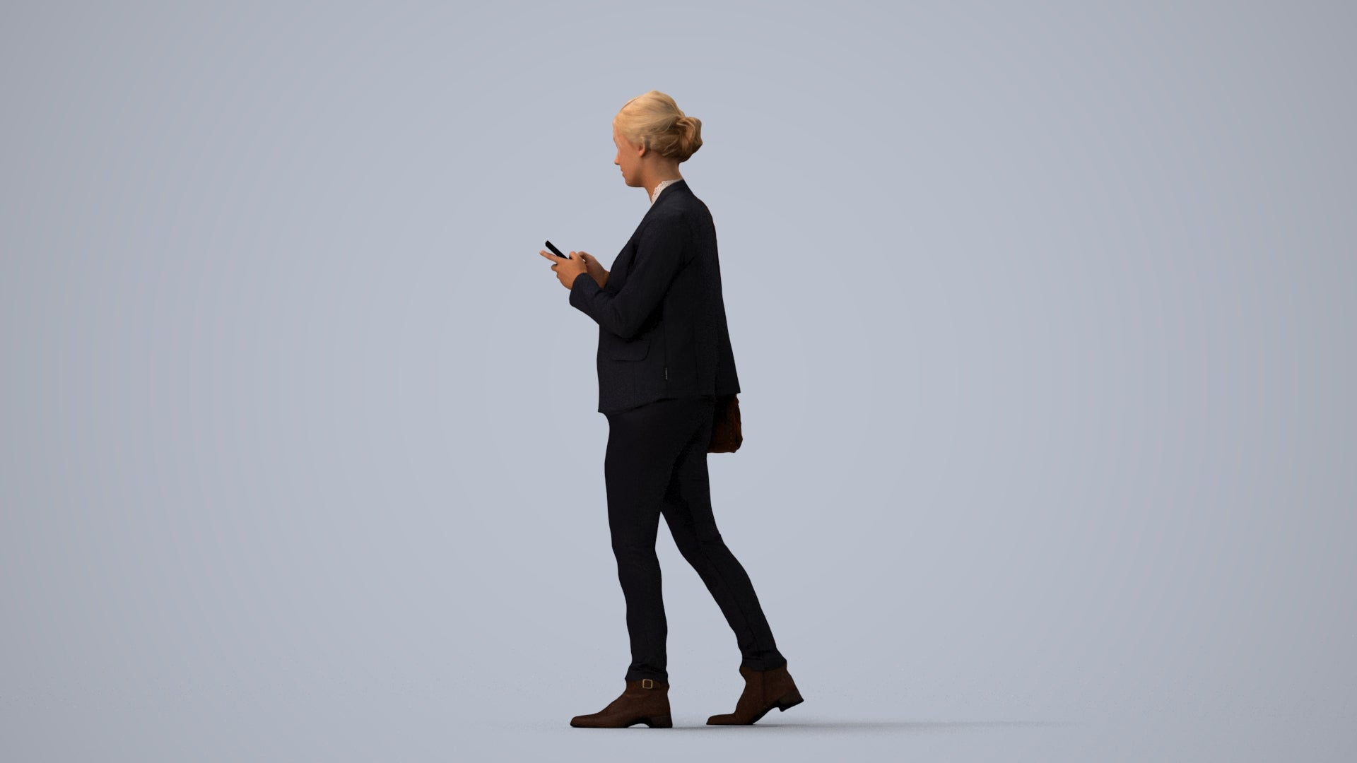 3D people model woman business walking, scanned human for 3ds Max rendering, three-quarter view render