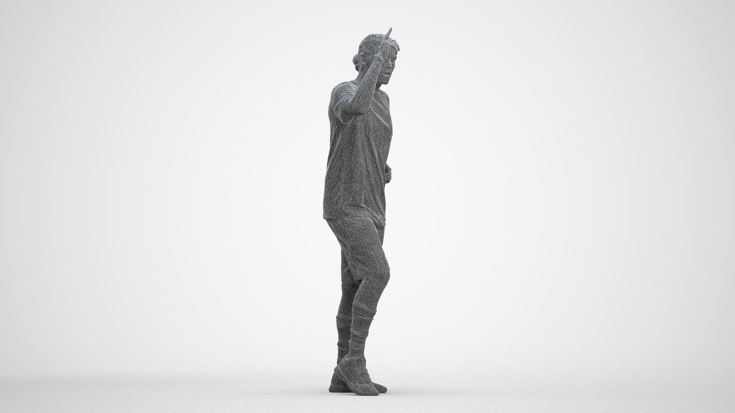 3D human model man sport, photogrammetry scanned person for archviz, three-quarter front view render
