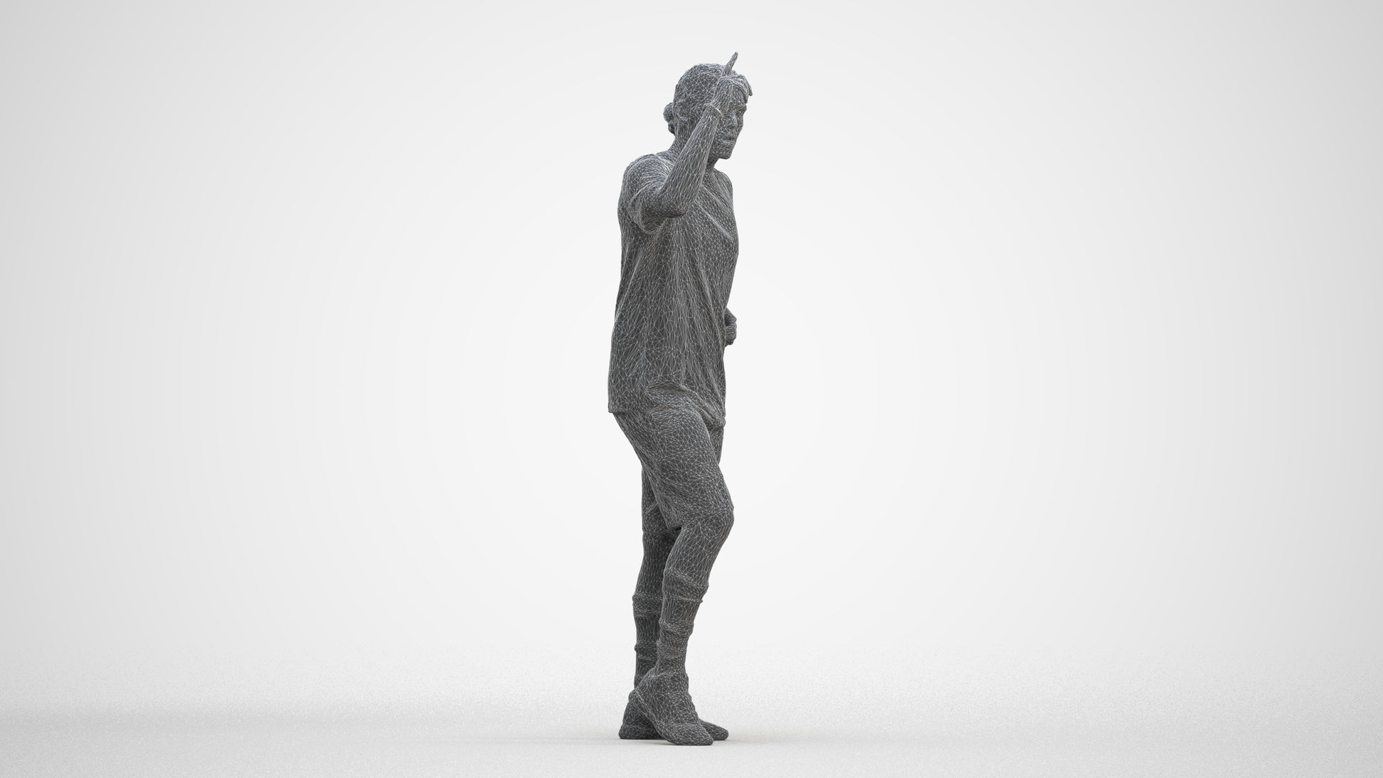 3D human model man sport, photogrammetry scanned person for archviz, three-quarter front view render