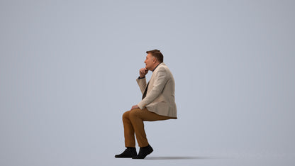 3D human model man business, photogrammetry scanned person for archviz, three-quarter view render