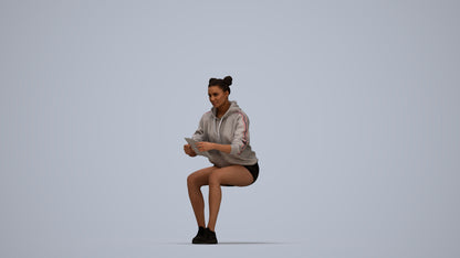 scanned 3D woman casual sitting, photogrammetry people for Enscape and V-Ray, top-down view render
