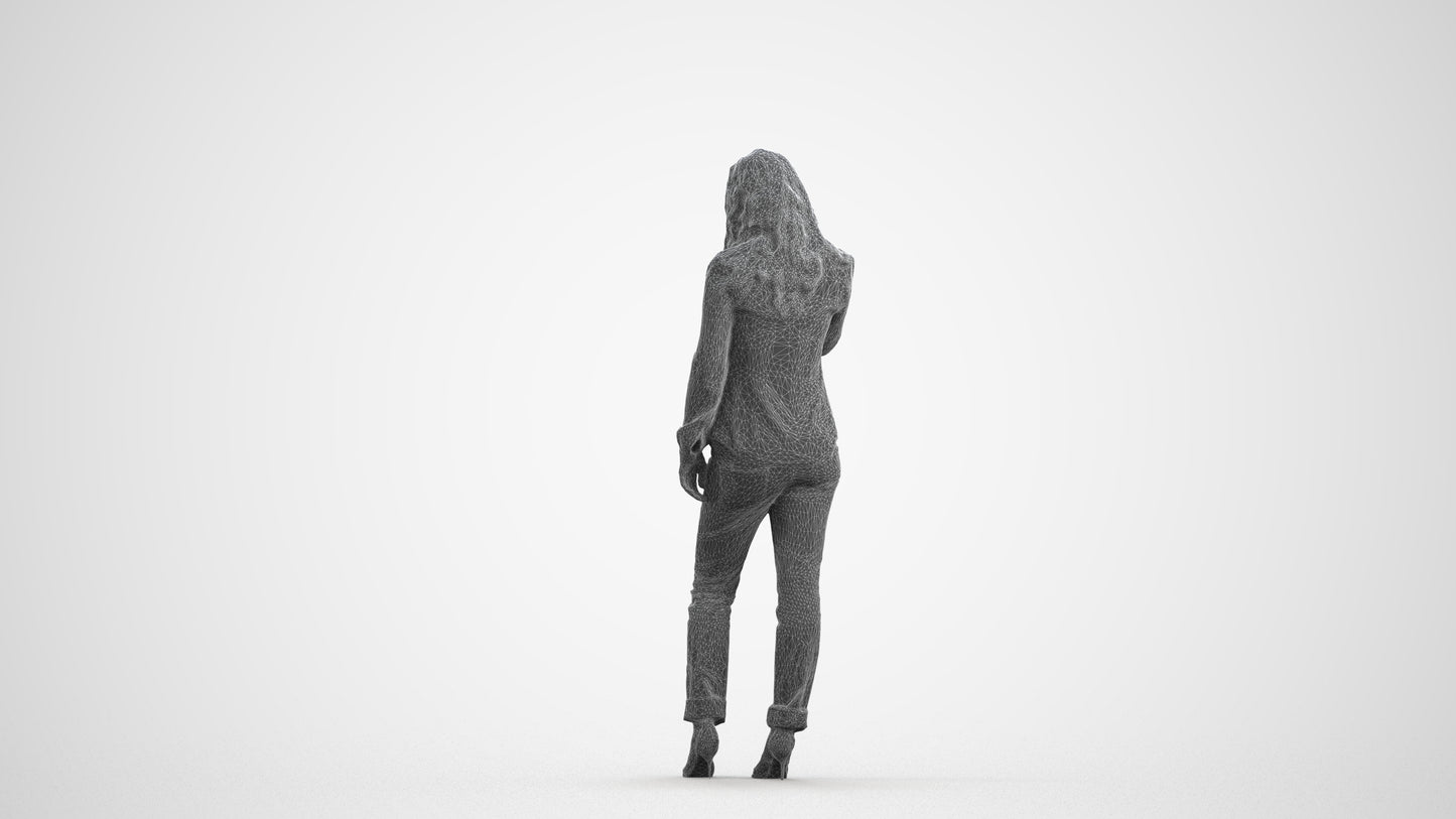 realistic 3D people woman casual walking, render-ready for V-Ray and Corona, FBX OBJ, wireframe front view