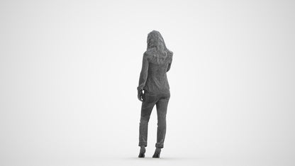 realistic 3D people woman casual walking, render-ready for V-Ray and Corona, FBX OBJ, wireframe front view