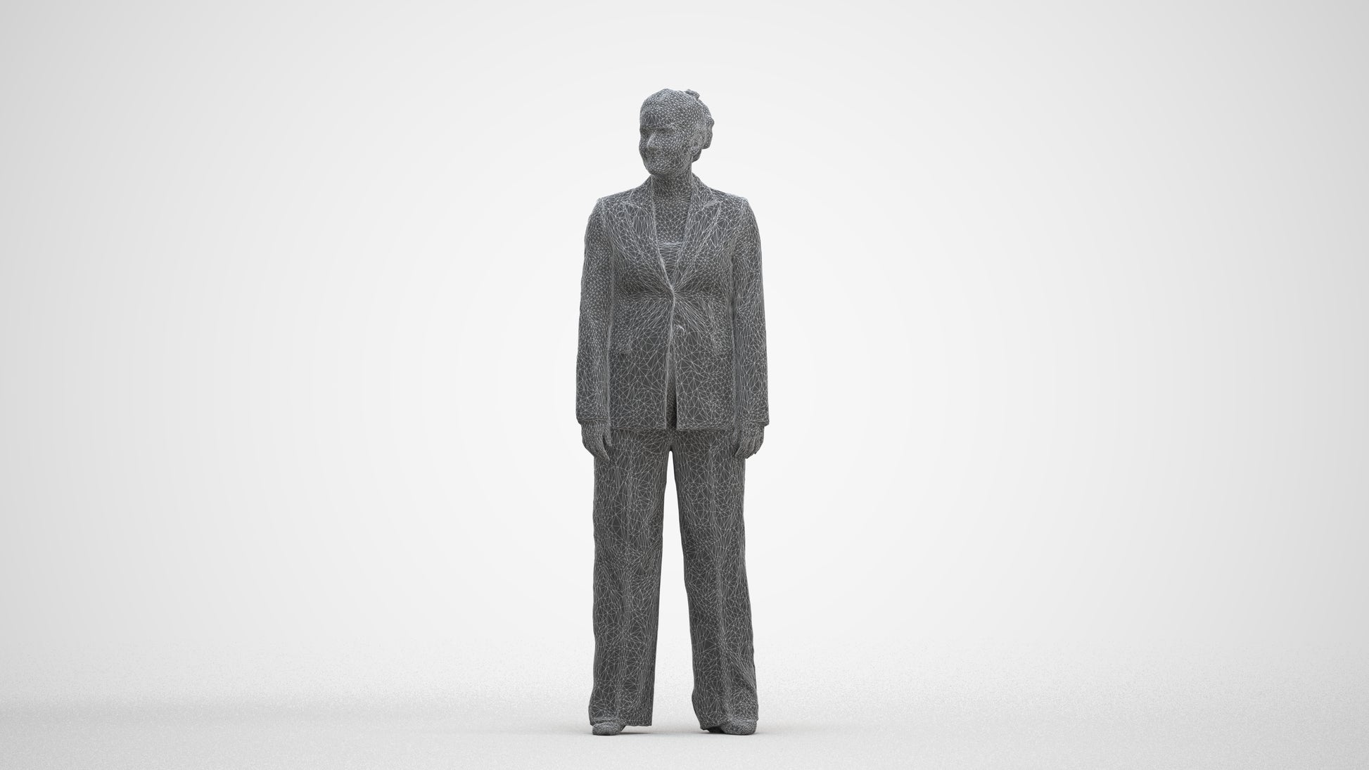 3D scanned woman standing business, photorealistic archviz people for Enscape and SketchUp, three-quarter front view render