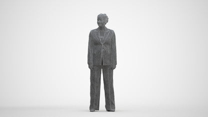 3D scanned woman standing business, photorealistic archviz people for Enscape and SketchUp, three-quarter front view render