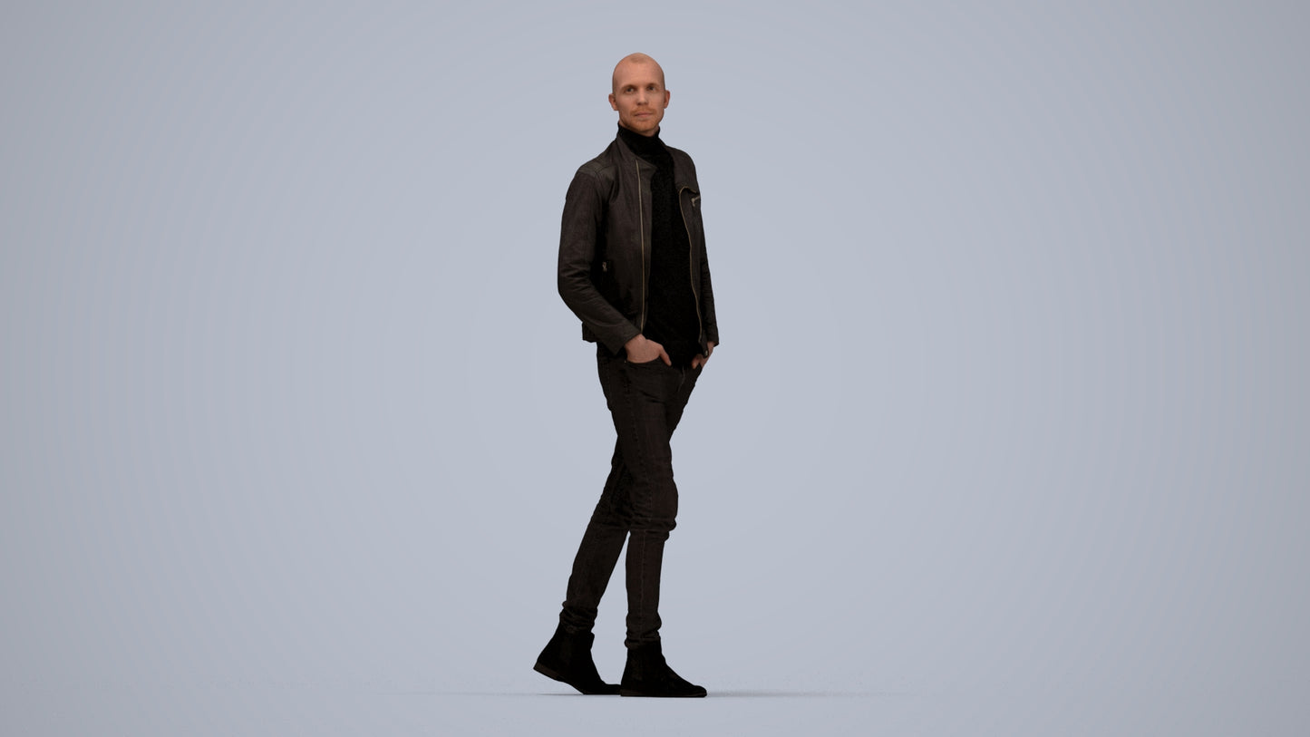 3D scanned man walking casual, photorealistic archviz people for Enscape and SketchUp, top-down view render